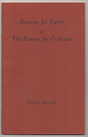 Bild des Verkufers fr Reasons for Poetry: William Meredith Exhibit at the Egbert Starr Library Middlebury College zum Verkauf von Jeff Hirsch Books, ABAA