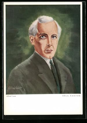 Künstler-Ansichtskarte Portrait Béla Bartok, gemalt von Alfred Lent