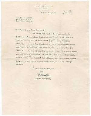 Image du vendeur pour Einstein, Albert (1879-1955) - Humorous typed letter signed re: chocolates and limit speed mis en vente par Andreas Wiemer Historical Autographs