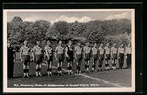 Image du vendeur pour Ansichtskarte Minden i. W., M. S. Hindenburg, Westfalenmeister im Handball 1932 /33, 1933 /34 mis en vente par Bartko-Reher
