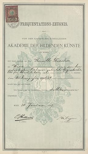 Eigenhändige Signatur. Frequentations-Zeugnis. Von der kaiserlich königlichen Akademie der bilden...