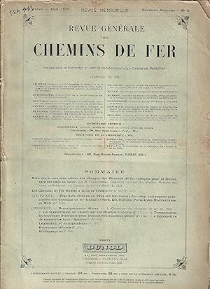 revue Générale des CHEMINS de FER - revue mensuelle - n° 2 deuxième semestre - Août 1925