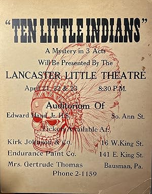 "Ten Little Indians" A Mystery in 3 Acts Advertising Poster