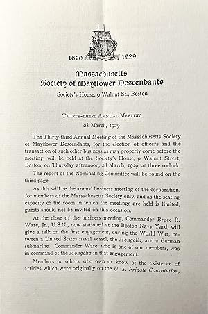 Three [3] 1929 Items Related to the Massachusetts Society of Mayflower Descendants