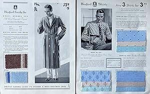 Seven [7] Depression-Era Harford Shirts Sales Cards/Design Plates with Intact Fabric Samples