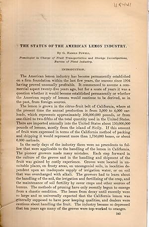 Bild des Verkufers fr "The Status of the Americn Lemon Industry ".from the Yearbook of the United States Department of Agriculture, 1907 zum Verkauf von Dorley House Books, Inc.