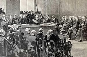 Imagen del vendedor de A Meeting of the Colonial Conference, London 1887. An original woodcut engraving, with brief accompanying text overleaf, from the Illustrated London News, 1887. a la venta por Cosmo Books