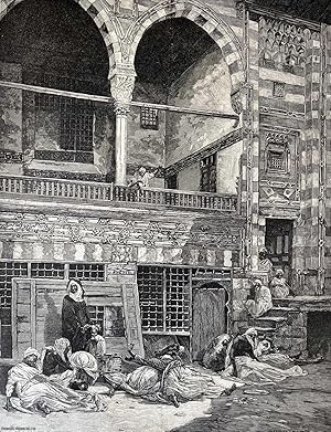 Image du vendeur pour The Cholera in Egypt: Scene in the Courtyard of a House in Cairo. An original woodcut engraving, with brief accompanying text overleaf, from the Illustrated London News, 1883. mis en vente par Cosmo Books