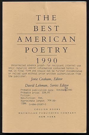 Bild des Verkufers fr The Best American Poetry 1990 zum Verkauf von Between the Covers-Rare Books, Inc. ABAA