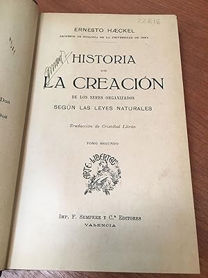 Imagen del vendedor de Historia de la creacion, tomo II a la venta por Libros nicos