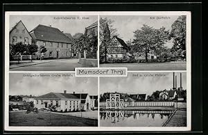 Ansichtskarte Mumsdorf /Thrg., Kolonialwarenhandlung E. Hass, Gefolgschaftsheim Grube Phönix, Bad...