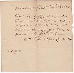 [Colonial Manuscript Document] In the House of Rep[resentatives] Nov. 3. 1748