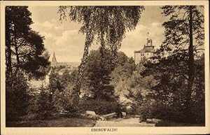 Bild des Verkufers fr Ansichtskarte / Postkarte Eberswalde in Brandenburg, Blick durch einen Park zur Kirche, Mann auf einer Parkbank zum Verkauf von akpool GmbH