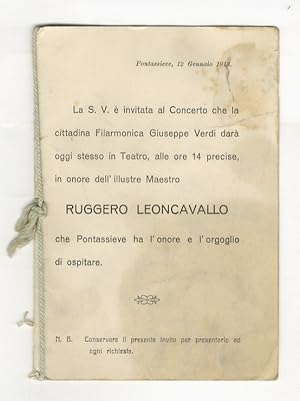 Firma autografa del muscisista, su biglietto d'invito al concerto che la Filarmonica Giuseppe Ver...