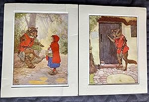 Little Red Riding Hood (6 prints) and Babes in the Wood (2 prints) 8 mounted prints in total