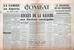 Immagine del venditore per COMBAT. Le Journal de Paris. 5e anne, n 292, mardi 15 mai 1945. venduto da Librairie Jean-Yves Lacroix