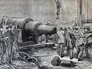 Testing the 35-Ton Gun at Woolwich. An original woodcut engraving, from the Graphic Illustrated W...