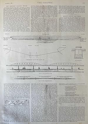 The Proposed English Channel Bridge. An original woodcut engraving, with brief accompanying text,...
