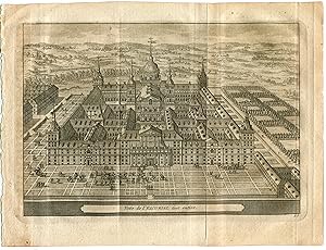 España. Veue de l'Escorial tout entiere. 1715. Grabado por Vander Aa. Alvarez de Colmenar.