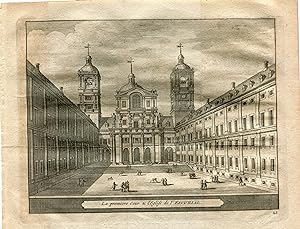 Madrid. Escorial. El primer patio de la iglesia del Escorial. Grabado por Vander Aa. 1715