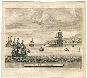 Portugal. Bellem. Vue de la tour de Bellem grabado por Van der Aa (Alvarez de Colmenar) en 1715