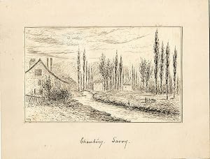 Francia. Chambery (Savoy). Dibujo paisaje con arboles. Firmado con iniciales: G.D.W.