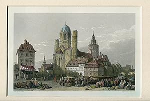 Alemania. Mayence Catedral, Rhine. Grabado por J. Redaway de un dibujo de W.L. Leitch