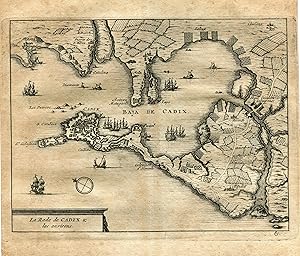 Cadiz. Bahia de Cadiz y sus alrededores. Grabado por Vander Aa. 1715