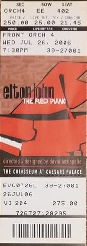 Immagine del venditore per Elton John: The Red Piano Concert Ticket venduto da Mowrey Books and Ephemera