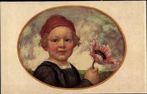 Künstler Ansichtskarte / Postkarte Zumbusch, Ludwig von, Bayerischer Blumentag 1913, Junge mit Mo...