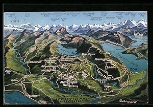 Ansichtskarte Menzingen, Karte des Umlands, Aegeri-See, Zuger-See, Zürich-See