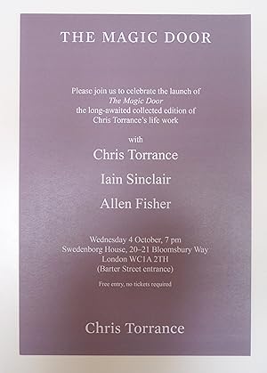 A flyer for the launch of The Magic Door in London on 4 October 2017, with Chris Torrance, Iain S...