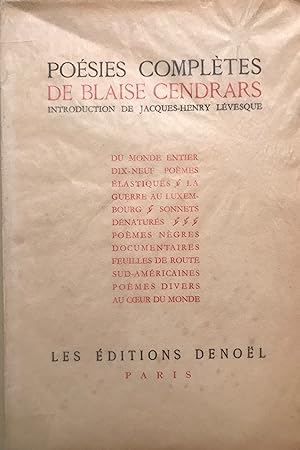 Seller image for Posies compltes de Blaise Cendrars Introduction de Jacques-Henry Lvesque for sale by A Balzac A Rodin