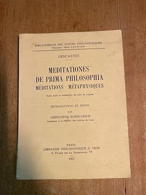 Seller image for Meditationes de prima philosophia, Mditations mtaphysiques for sale by Librairie des Possibles
