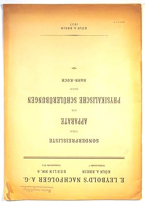 Sonderpreisliste über Apparate für Physikalische Schülerübungen nach Hahn-Koch.