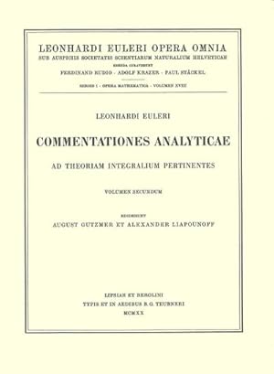 Immagine del venditore per Commentationes analyticae ad theoriam integralium ellipticorum pertinentes 1st part venduto da Rheinberg-Buch Andreas Meier eK