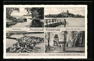 Bild des Verkufers fr Ansichtskarte Ratzeburg, Fischeridyll, Denkmal Heinrichs des Lwen und Dom, Gesamtansicht zum Verkauf von Bartko-Reher