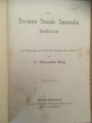 Imagen del vendedor de Decimus Iunius Iuvenalis. Im Versmae des Originals bersetzt und erlutert a la venta por Bchersammelservice Steinecke