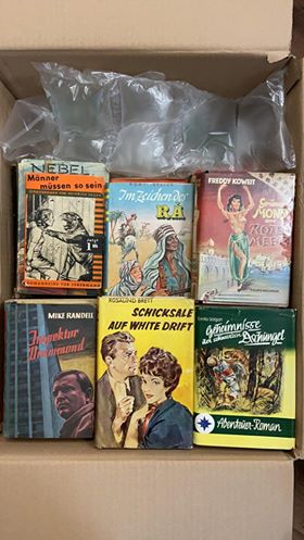 Kiste Bücher: Abenteuer- und Kriminal-Romane 50er Jahre