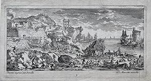 Antique print I Harbor scene with the Sybil temple of Tivoli, published ca. 1670, 1 p.