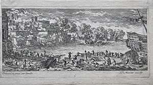 Antique print I Harbor scene with sea battle, published ca. 1670, 1 p.
