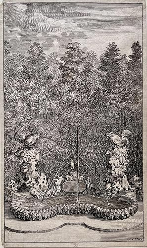 Antique print I The Maze at Versailles: The Fountain Roosters and the Partridge, published 1677, ...