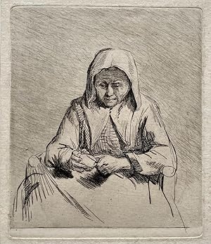 Antique print I After Rembrandt: Old woman peeling an apple, published 1801, 1 p.