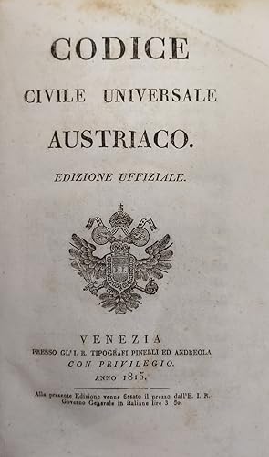 CODICE CIVILE UNIVERSALE AUSTRIACO. EDIZIONE UFFIZIALE