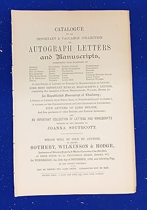 Catalogue of an Important & Valuable Collection of Autograph Letters and Manuscripts. [ Sotheby, ...