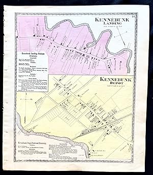 1872 Hand-Colored Street Map of Kennebunk Landing and Kennebunk Depot, Maine w building footprint...
