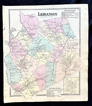 1872 Hand-Colored Street Map of the Lebanon, Maine Region w Property Owner Names just after the C...