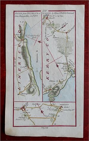 Dublin to Tralee Ireland Road Route Ardfert 1750-80 Terry engraved travel map