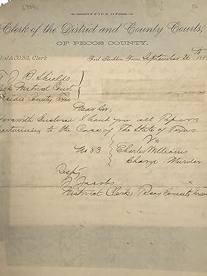 FORWARDING PAPERS RELATED TO THE CASE OF THE STATE OF TEXAS VS CHARLES WILLIAMS, ON THE CHARGE OF...