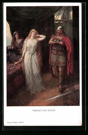 Bild des Verkufers fr Knstler-Ansichtskarte Richard-Wagner-Zyklus, Tristan und Isolde im Gemach zum Verkauf von Bartko-Reher